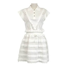 CHANEL COCO Mark French Sleeve Dress Women white 【A】