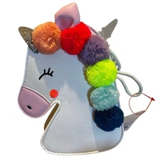 CAT & JACK White Rainbow Unicorn Pom-Pom Crossbody Children’s Bag, Purse