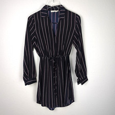 Lush Women's Shirt Dress Small Black Striped Knee Length Office Business