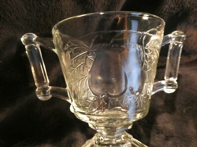 Clear Glass 2 Handled Open footed sugar Cup Baltimore Pear Jeannette 8 sided