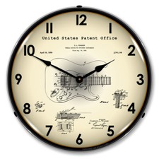 Fender 1954 Patent, Lighted Backlit LED Wall Clock Free Shipping