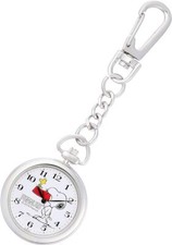 Citizen Q Q Snoopy Clip Pocket Watch P004-204 White Alloy Steel Silver Chain NEW