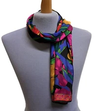 Liz Claiborne Tropical Floral Scarf Vtg Head Neck Hair Accessory 11x52"