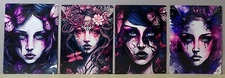 (4) FANTASY COMIC ART PRINTS Women Portrait Photo on Aluminum Plaque 8x6