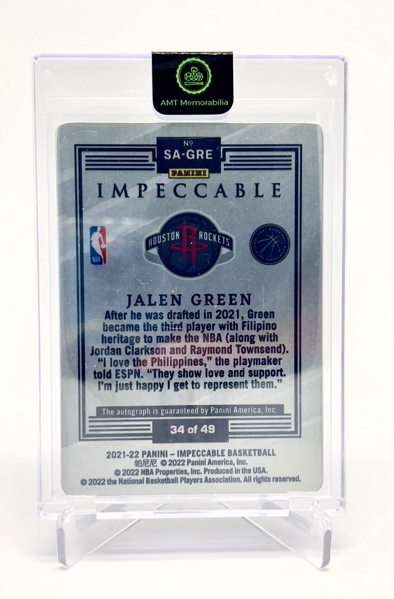 21-22 Impeccable Jalen Green Stainless Stars Purple Rookie Auto RC #34/49 SA-GRE