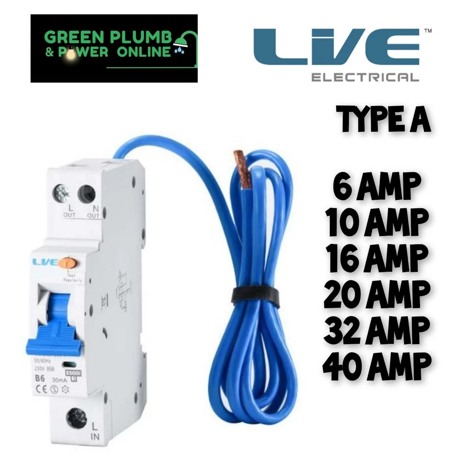 Live Electrical Type A B6 B10 B16 B20 B32 B40 6KA Single Pole Mini RCBO RSA Mini