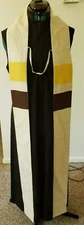 CLERGY STOLE LITURGICAL VESTMENT HAND CRAFTED WOVEN LINEN-LIKE YELLOW & BROWN