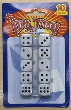 DICE TIME, Set of 10 Rounded Opaque, 16mm, D6 Dice, White with Black Dots, NEW