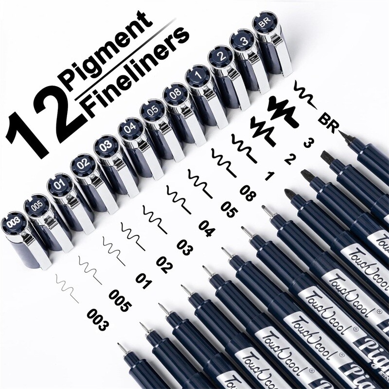 12Pcs Black Fine Liner Pens Art Supplies Drawing Pens Micron Pens Art