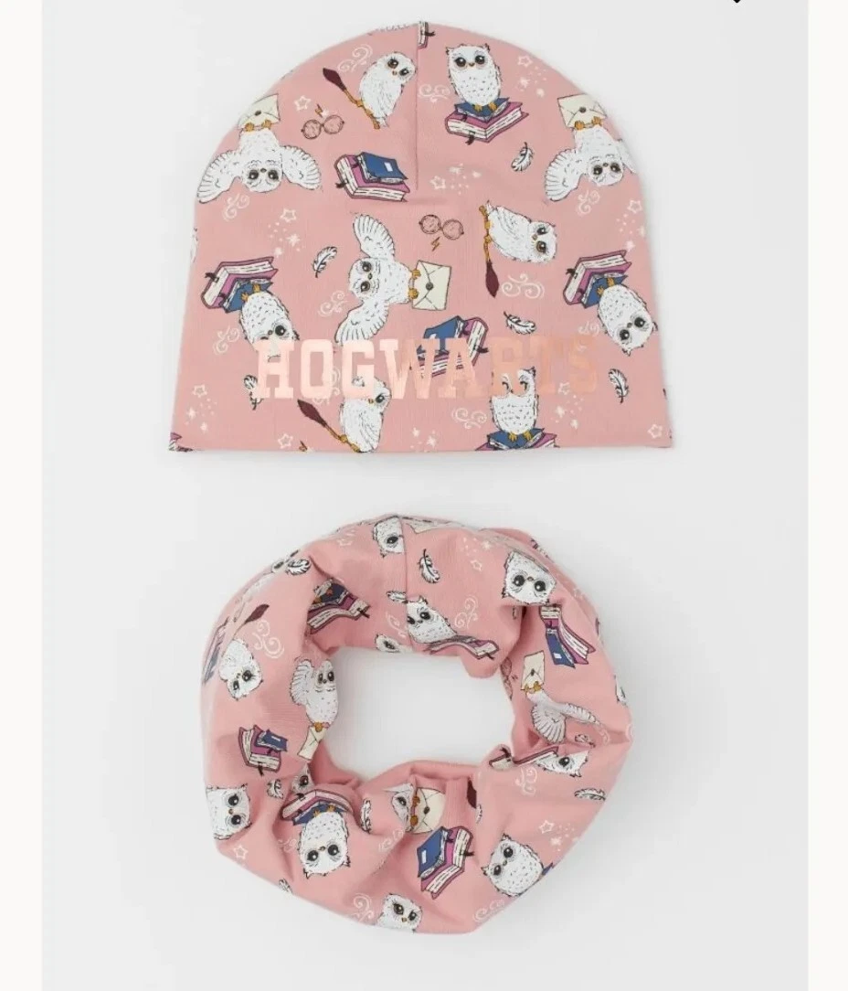 Harry Potter H M Owl Hedwig Hogwarts pink Beanie scarf set 5T 7