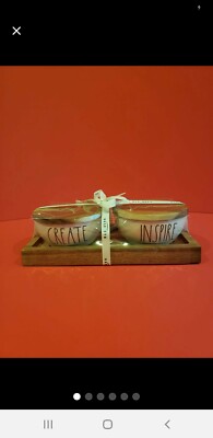 RAE DUNN ''CREATE & INSPIRE'' MINI BOWLS-WITH WOOD LID/TRAY-GIFT SET