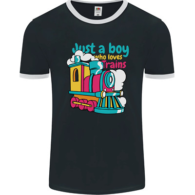 Just a Boy Who Loves Trains Spotter Engine Mens Ringer T-Shirt FotL