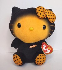 Ty Beanie Babies Hello Kitty-Halloween Orange Cat Bat Black 6" 2014 Retired