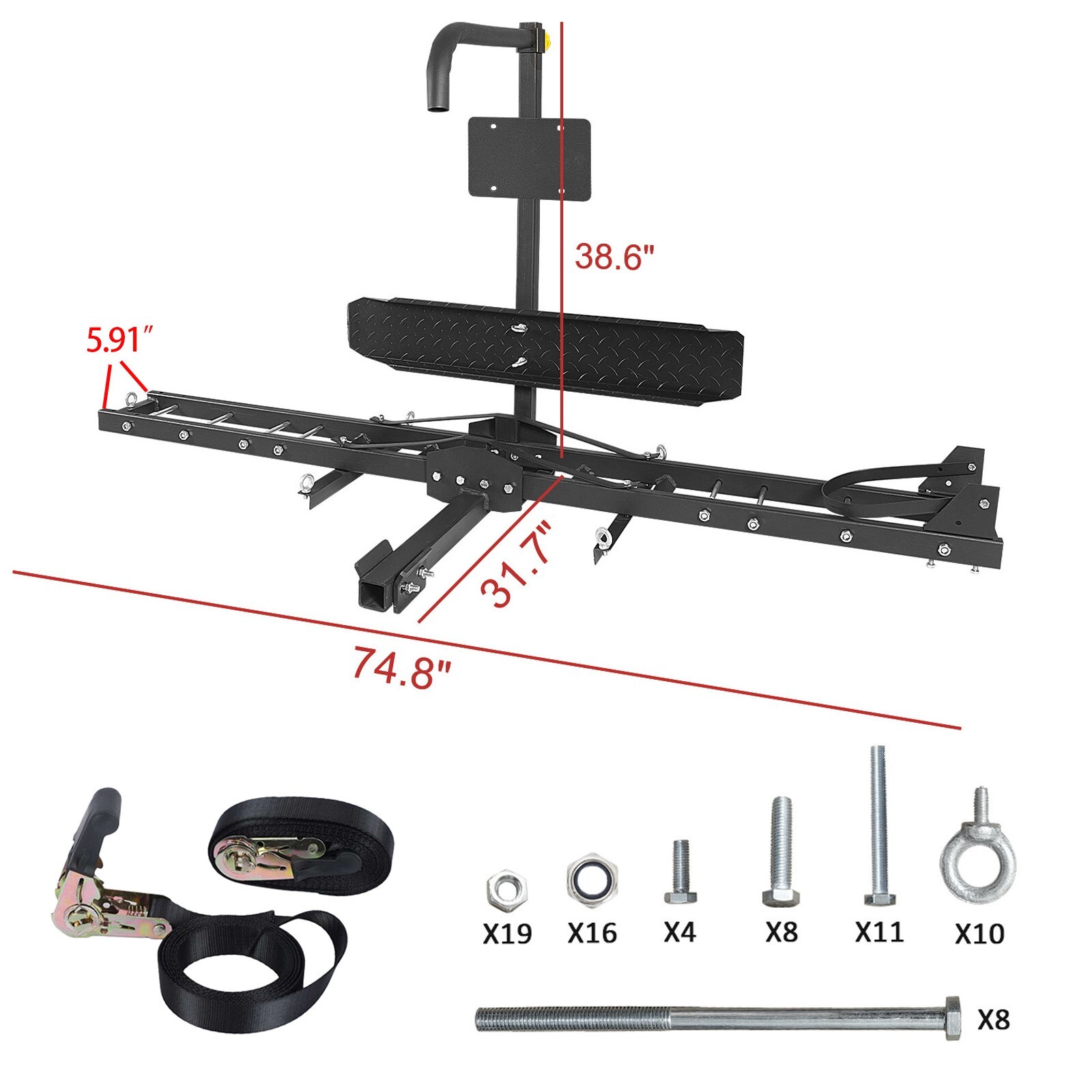 600 LBS Heavy Duty Motorcycle Carrier Dirt Bike Rack Hitch Mount Hauler w/ Ramp
