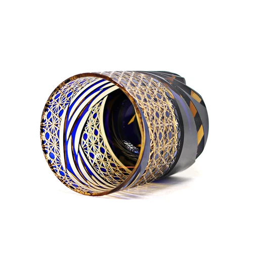 Bicchieri da whisky giapponesi Edo Kiriko cristallo tagliati a mano a blu confezione regalo 9 oz - Foto 9 di 13