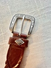 Leather Belt Brown Southwestern Silver Metal Embellishments.  37 In Woven