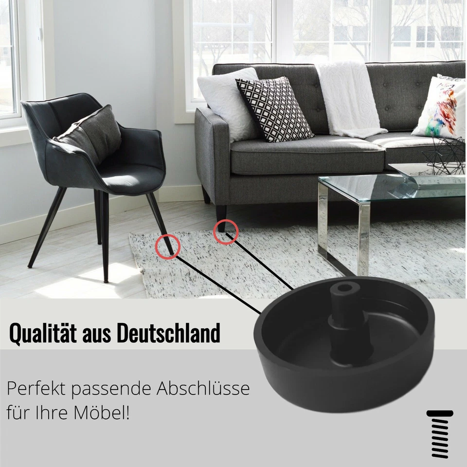 4 Polsterfüße/Gleitscheiben/Möbelfüße, Durchmesser 50 mm Kunststoff/PE, Schwarz - Bild 3 von 3