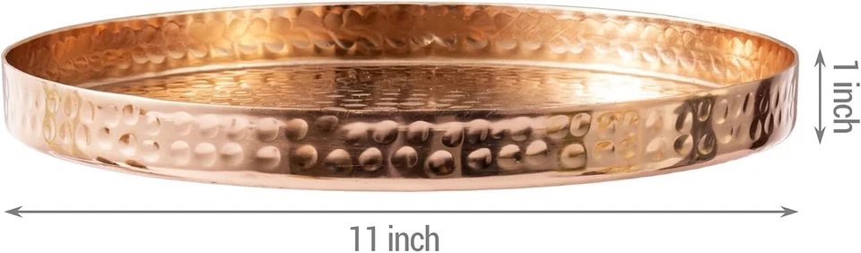 11 Inch Copper Round Decorative Tray, Serving Display Platter and Vanity Tray - Image 4 of 4