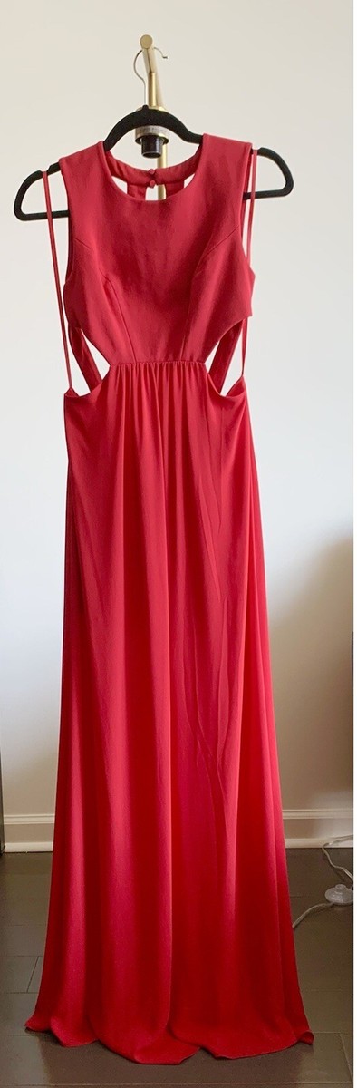 BCBG Maxazria Red Floor Length Chiffon Halter Dress with Cut Out Back Size  0 | eBay