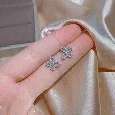 14k White Gold Plated 1 Ct Round Cut Real Moissanite Butterfly Stud Earrings