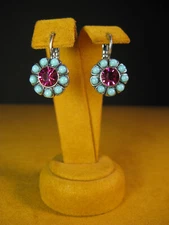 MARIANA EARRINGS MOSAIC SWAROVSKI CRYSTALS PINK TURQUOISE BLUE Gift Christmas