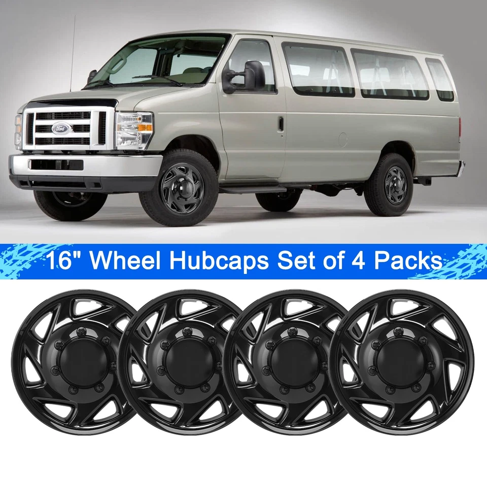 Hubcaps for 1992-2014 Ford E150 E250 E350 Van; Glossy Black; 16 inch; 4Pcs - Изображение 2 из 4