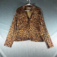 Chico s Travelers Women s Blazer Size 1 Brown Leopard Print Long Sleeve Acetate