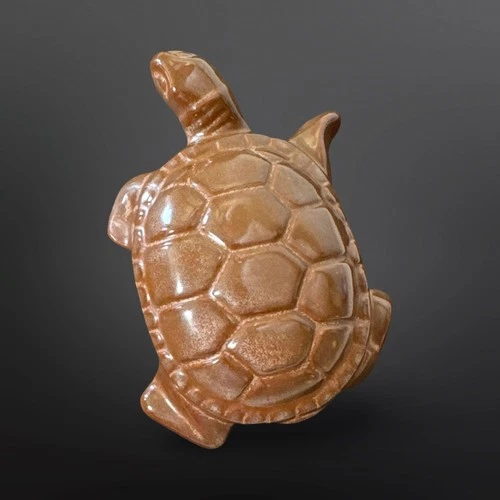 Vintage Frankoma Pottery Turtle Paperweight Brown Glaze