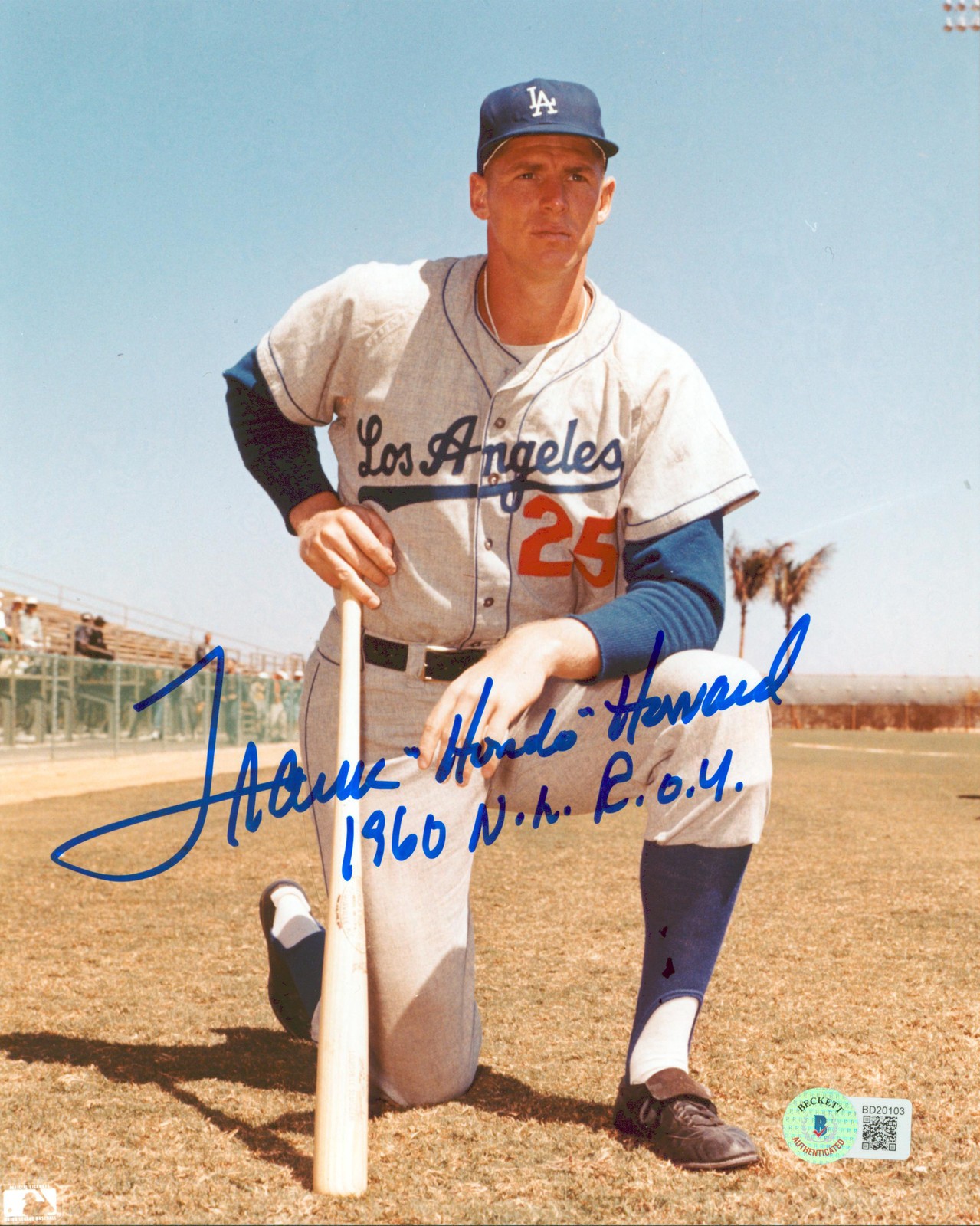 Frank Howard Autographed Signed Los Angeles Dodgers Dodgers "1960 N.L. ROY" 8x10 Vertical Kneeling Photo BAS 