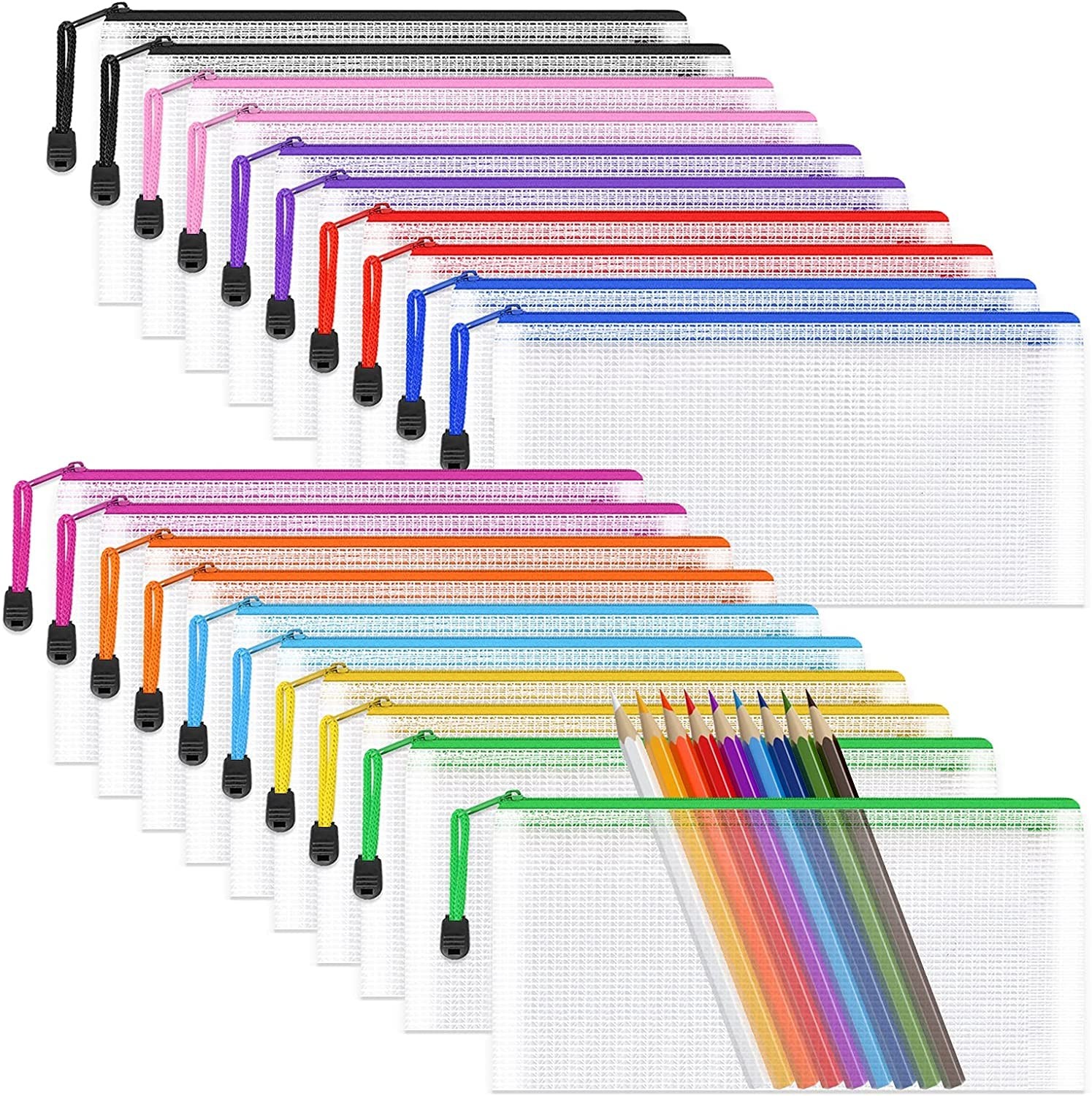 A6 Mesh Pencil Pouch Zipper File Bags 20PCS Clear Pencil Case Plastic Wallets