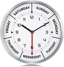 Version 3.0 Metal Day of the Week Wall Clock for Seniors 12 Inch, Silent Non Tic