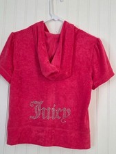 Juicy Couture Velour Hoodie Top   Hot Pink  Rhinestone Logo XL