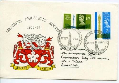 1965 PO TOWER ORD. GREAT BRITAIN QE2 LEICESTER PHILATELIC ILLUS. FDC SPECIAL PMK