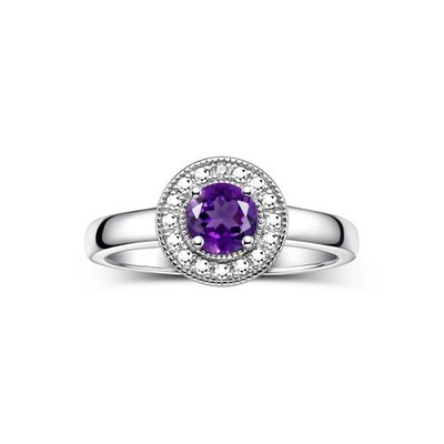 RYLOS Halo Ring mit 4 mm rundem Edelstein & Diamanten, Sterlingsilber, Größen 5-10