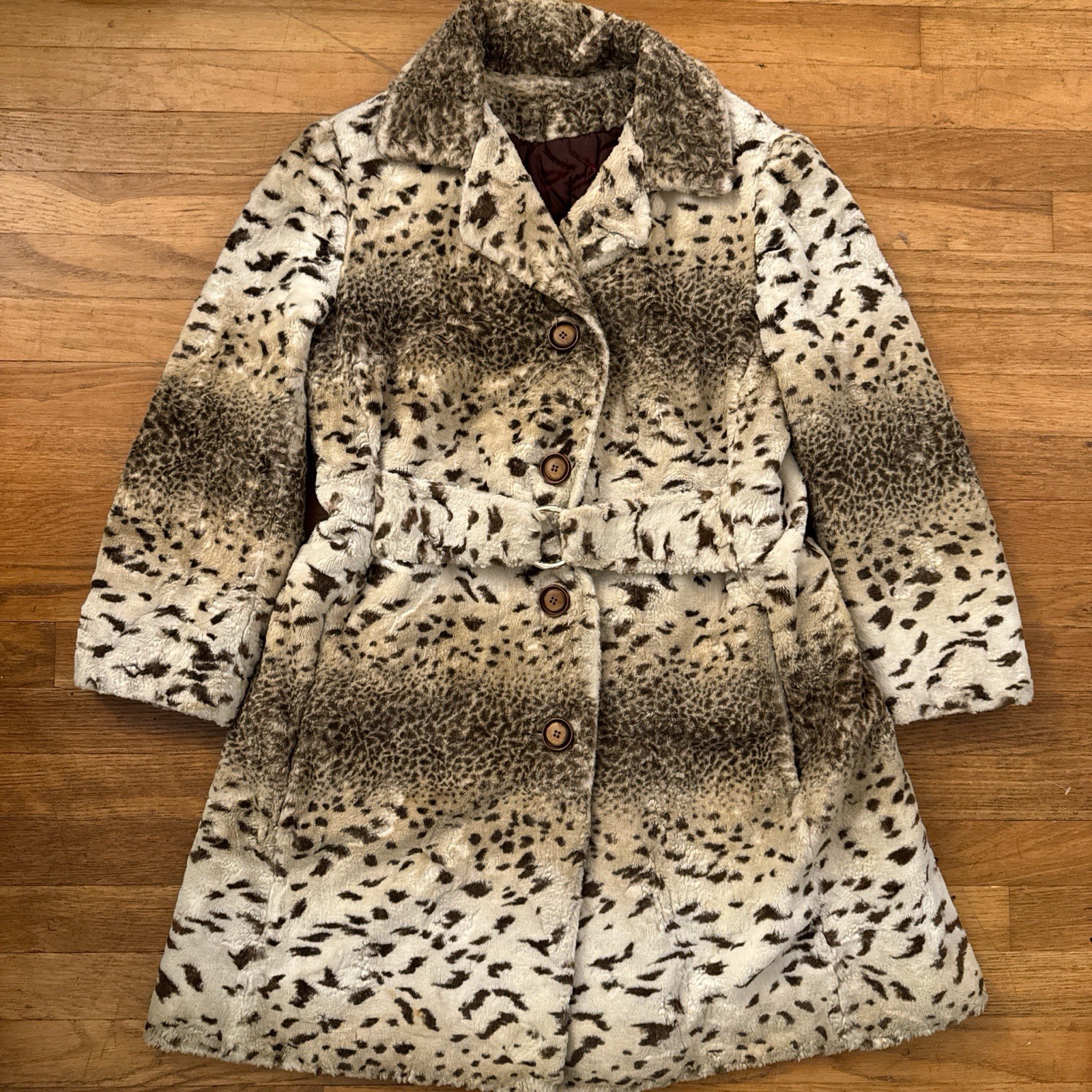 60s/70s Vintage Faux Fur Soft Leopard Print Coat Women’s