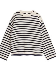 Women’s ARKET Navy/White Striped Knitted Sweater Jumper Button Detail EUR S￼￼
