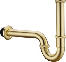 Brass P Trap, 1 1/4 Bathroom Basin Sink Waste Trap Drain Kit with Flange