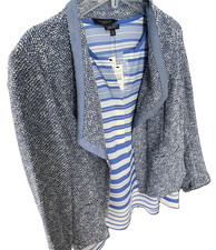TALBOTS Blue Tweed Topper Jacket & Coordinated Blue Striped Blouse 2XP Plus NWT
