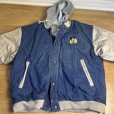 New Vintage 90s Disney Store Mickey Mouse 1928 Varsity Denim Jacket Adult Size L