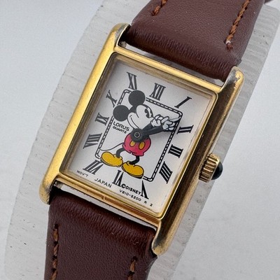 VTG Lorus Mickey Quartz Watch RPG372 Women Gold Tone Rectangle Roman New Battery