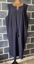T by Talbots Dress Women 2X Navy Blue Sleeveless Drawstring Waist Pockets Midi
