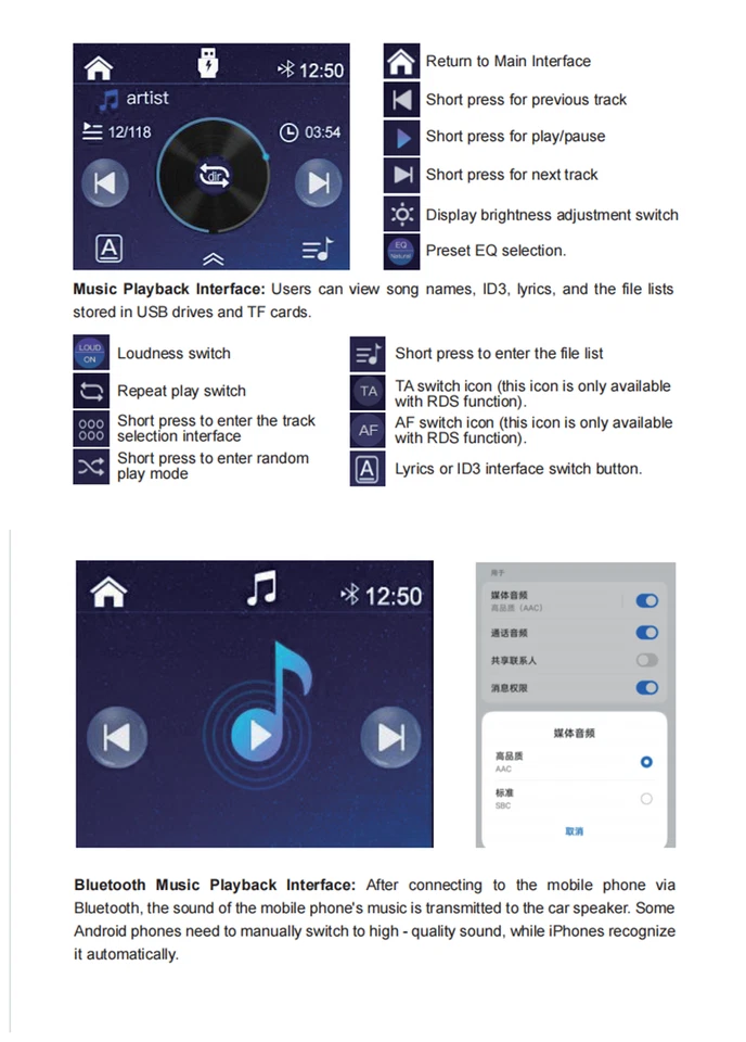 Car Stere Radio MP3 Player Touch Screen Bluetooth FM USB Type-C W/Remote Control - Image 4 of 4