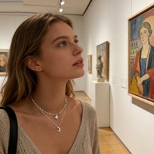 2pcs Layered Moon Star Choker Necklace, Silver Tone Celestial Dainty Jewelry