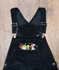 Vintage Looney Tunes Corduroy Overalls Green 90s Taz Tweety Sylvester Medium