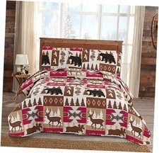 Rustic Quilt Set Size 68"x86" Bed Spread Lodge Lightweight Twin Red Brown