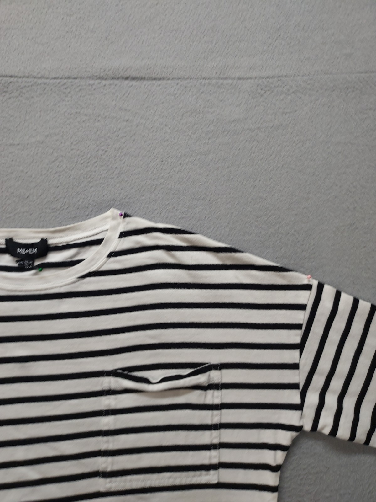 Me And Em Women Tops 6 Black White Striped 100percent Cotton Pocket Casual Short Shirt image 3
