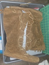 Vintage 1960-70s Suede/ Leather Knee High Moccasins Large Unbranded; Worn Once