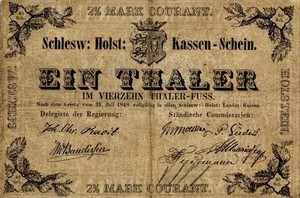 Germany Schleswig-Holstein 1 Thaler Currency Banknote 1848 VF