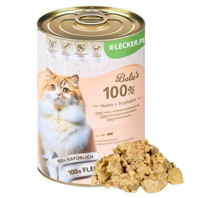 18 x 400 g Balu's 100 % Huhn und Truthahn Nassfutter Katzenfutter Lecker.Pet 