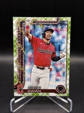 Steven Kwan Green Plaid 2025 Topps Holiday Baseball #H143 Cleveland Guardians